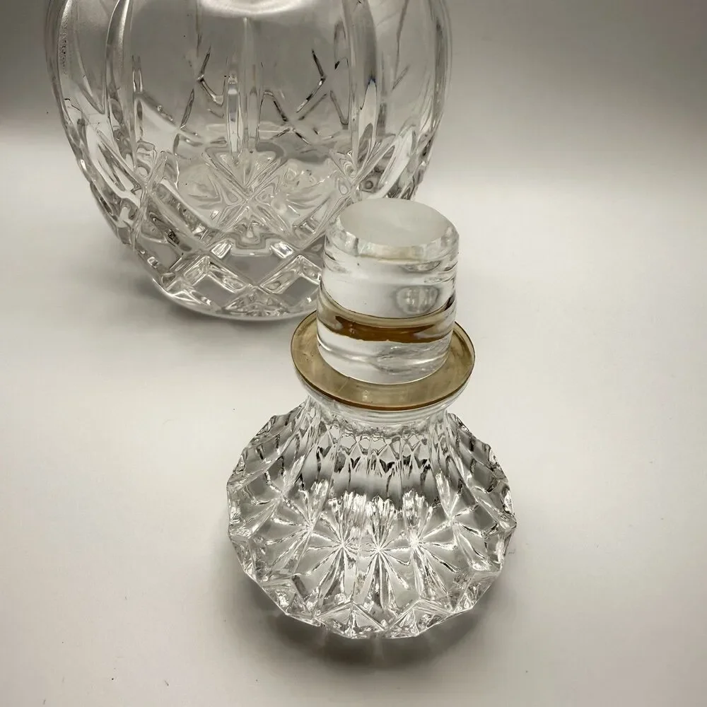 Vintage Cut Crystal Decanter w/ Stopper 11.5” Tall Diamond Pattern Barware